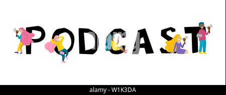 Podcast concept illustration. Idea of broadcasting and talking. Stock Vector