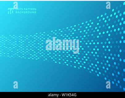 Abstract technology style dots neon pattern curve perspective on blue ...