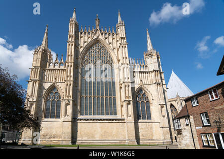York Minsters 600 year old East Window is the largest expanse of medieval stained glass in the country, Stock Photo