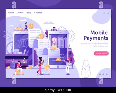 Online Mobile Money Transfer Landing Page Concept Stock Vector