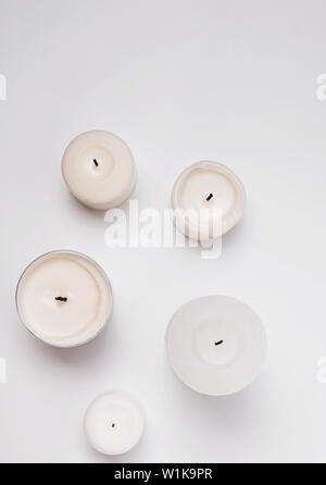 Interior candles isotated on white background, top view Stock Photo