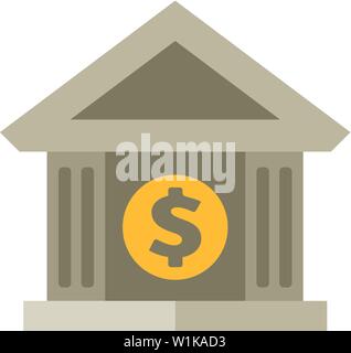 Bank building icon in flat color style. Stock Vector