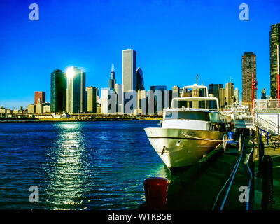 Skyline seen from Navy Pier in Chicago, Illinois, USA. Stock Photo