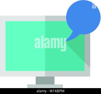 Computer chat icon in flat color style. Social media interaction talking webinar Stock Vector
