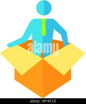Businessman challenge icon in flat color style. Business metaphor man exit boundary out of the box Stock Vector