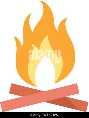 Camp fire icon in flat color style. Camping burn heat wild fire Stock Vector