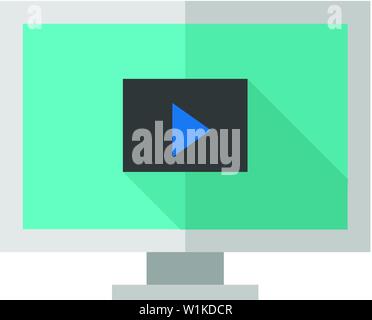 Home theater icon in flat color style. Entertainment movie family gathering watching Stock Vector