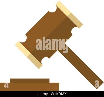Wood hammer icon in flat color style. Law justice judge auction bidder Stock Vector