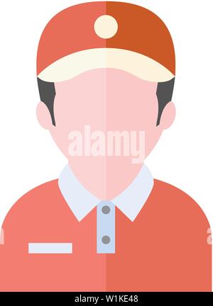 Delivery man icon in flat color style. Courier logistic mail packet package parcel sending receive Stock Vector