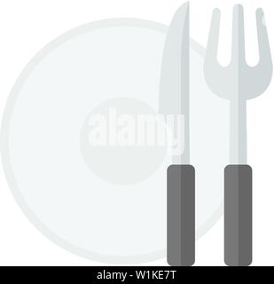 Dishes icon in flat color style. Spoon fork dinner supper breakfast eating Stock Vector