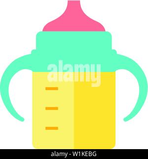 Milk bottle icon in flat color style. Baby toddler pacifier drinking comforter Stock Vector