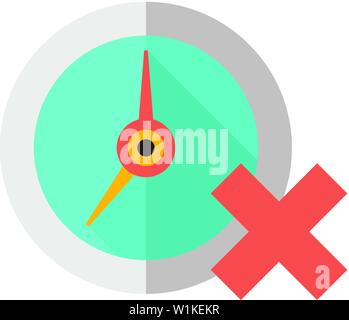 Clock with cross sign icon in flat color style. Waiting time, queue Stock Vector