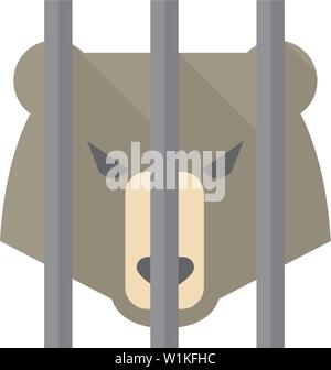Caged animal icon in flat color style. Bear carnivore mammal zoo jungle hunter quarantine Stock Vector