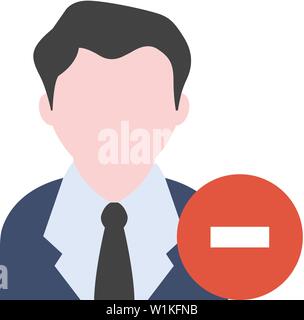 Businessman with minus sign icon in flat color style. Business office team remove fired move Stock Vector