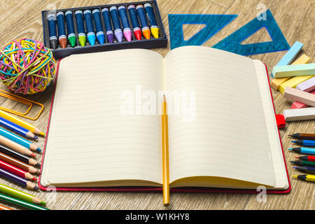 various colorful drawing tools. Mock up Stock Photo