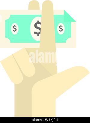 Hand holding money icon in flat color style. Service tip hotel waitress restaurant bribe gratification Stock Vector