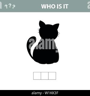 Who is it - shadow image. Educational games for kids. Cartoon cat. Crossword puzzle - cat Stock Vector