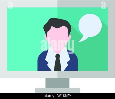 Computer chat icon in flat color style. Social media interaction talking webinar Stock Vector
