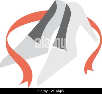 Wedding shoes icons in flat color style. Marriage day bridal decoration accessories event Stock Vector
