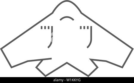 Stealth bomber  icon in thin outline style. Aircraft military attack avionics anti radar Stock Vector