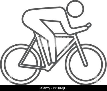 Cycling icon in thin outline style. Road race tour triathlon time trial pursuit sport bicycle Stock Vector