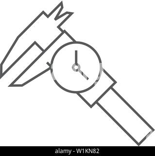 Digital caliper icon in thin outline style. Instrument equipment measurement accuracy millimeter Stock Vector