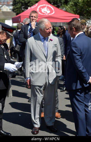 The Prince of Wales at Victoria Park in Swansea, Wales, to mark 50 years since his investiture as Prince of Wales. Stock Photo