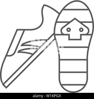 Cycling shoe icon in thin outline style. Sport road race time trial foot pedal clip less cleat Stock Vector