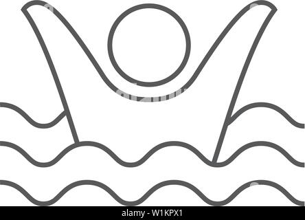 Drowned man icon in thin outline style. People accident water sea beach lifeguard Stock Vector
