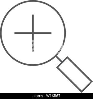 Magnifier icon in thin outline style. Zoom explore find locate Stock Vector