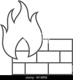 Firewall icon in thin outline style. Computer network, internet protection, antivirus Stock Vector