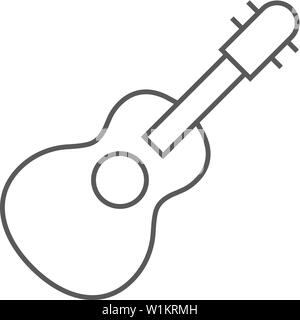 Guitar icon in thin outline style. Music instrument string sound Stock Vector