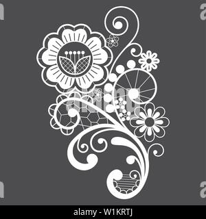 Lace motif, retro single vector design, ornamental pattern with roses, flowers and swirls Stock Vector