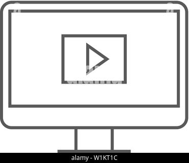 Home theater icon in thin outline style. Entertainment movie family gathering watching Stock Vector