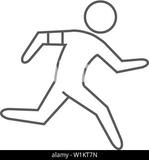 Running athlete icon in thin outline style. Marathon triathlon ...