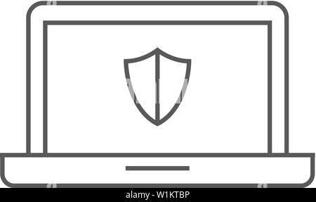 Laptops icon in thin outline style. Electronic computer network antivirus malware adware virus detection Stock Vector