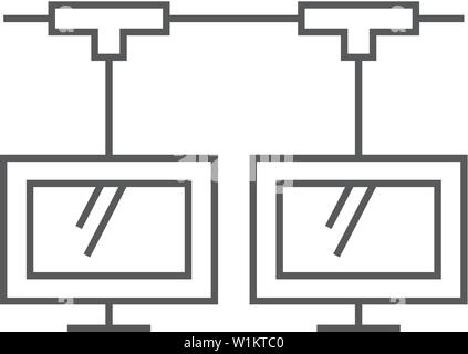 Computer network icon in thin outline style. File sharing shared folder local area intranet Stock Vector
