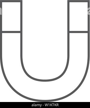 Magnet icon in thin outline style. Object electromagnet metal power pull south north Stock Vector