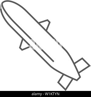 Radioactive rocket icon in thin outline style. Missile torpedo warfare weapon bomb Stock Vector