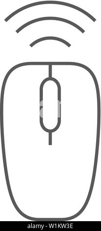 Computer mouse icon in thin outline style. Wireless Bluetooth connection Stock Vector