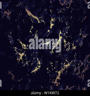Dark blue and gold marble seamless Pattern texture Stock Vector