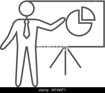 Businessman chart icon in thin outline style. Business presentation meeting data finance growth Stock Vector