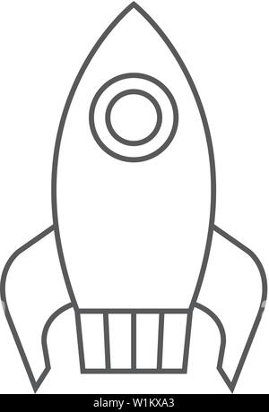 Rocket icon in thin outline style. Launching, startup, media, idea Stock Vector
