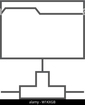 Shared folder icon in thin outline style. Computer network, file sharing Stock Vector