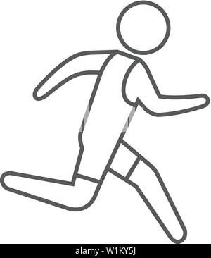 Running athlete icon in thin outline style. Marathon triathlon competition Olympics Olympians sport Stock Vector