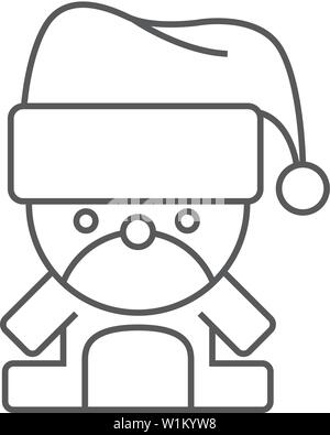 Teddy bear icon in thin outline style. Christmas celebration gift animal happy merry Stock Vector