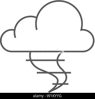 Storm icon in thin outline style. Disaster tornado nature wind weather power Stock Vector