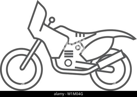Motocross icon in thin outline style. Rally offroad desert extreme sport outdoor Stock Vector