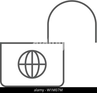 Padlock unlocked icon in thin outline style. Safety, protection Stock Vector