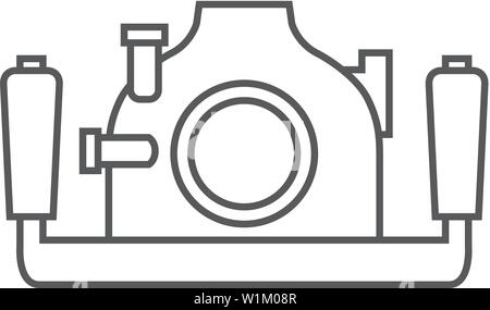Underwater camera icon in thin outline style. Photography sea water diving animal documentary Stock Vector